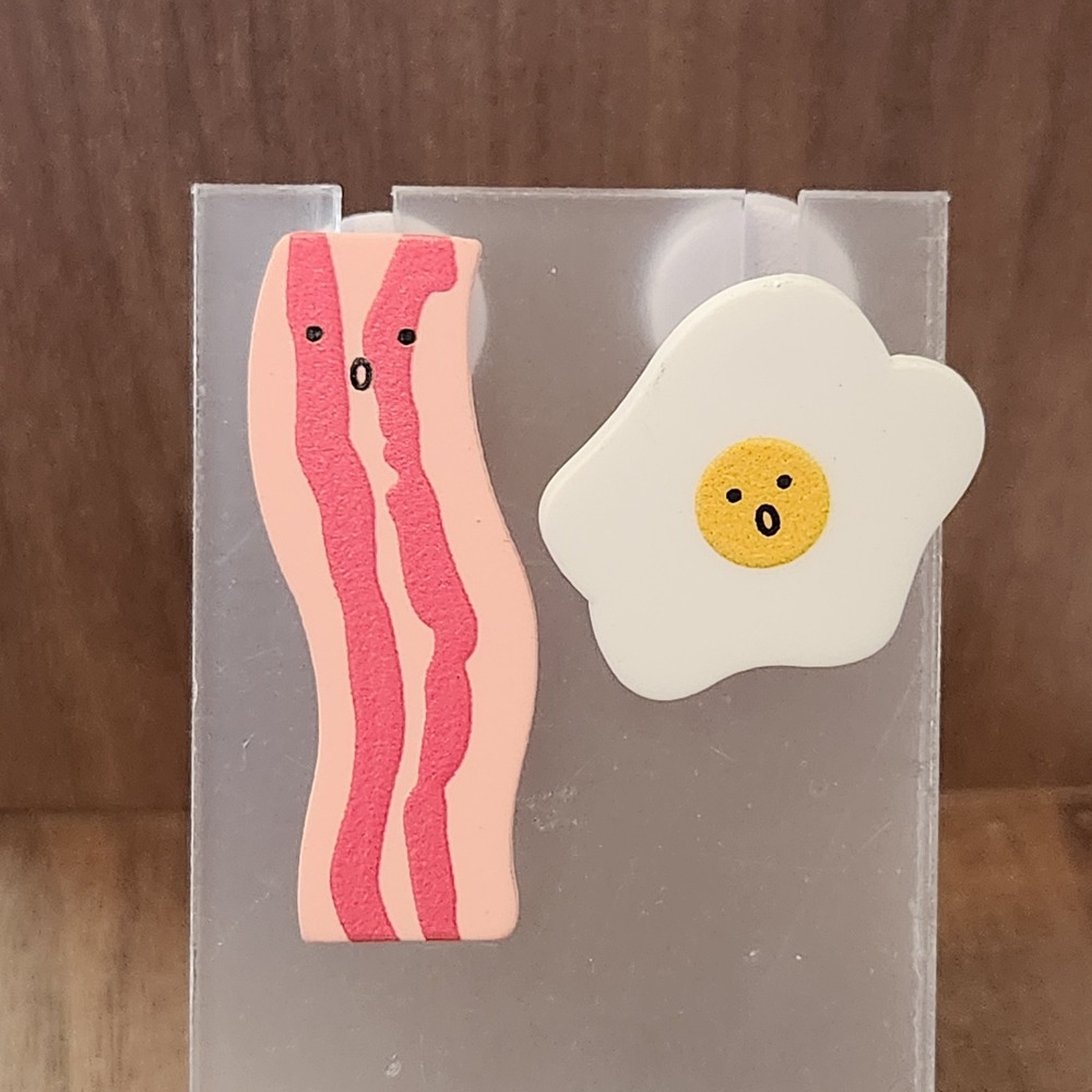 Bacon and Egg Mismatched Stud Earrings Surprised Face Breakfast‎ Food Novelty